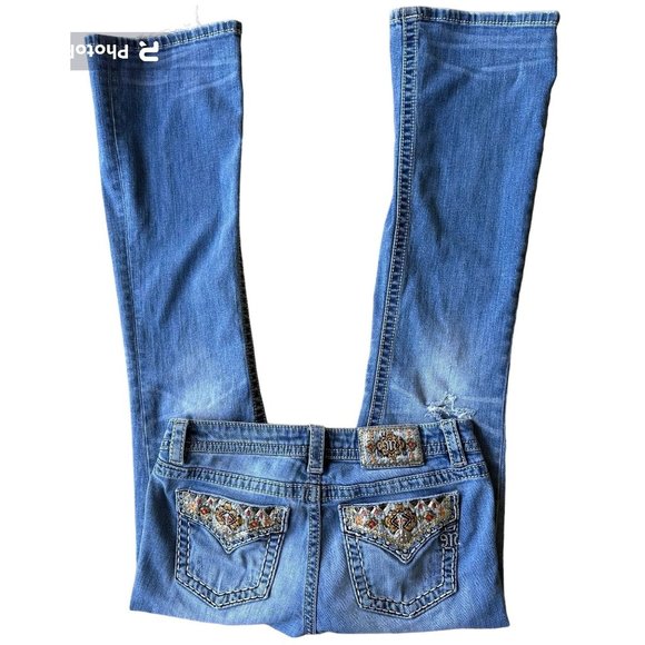 Miss Me Signature Boot Denim Jeans  29 Embellished Back Flap Pockets Dis… - Picture 1 of 12